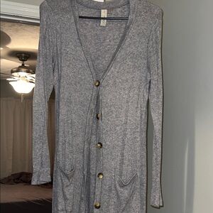 Gray Button-Up Cardigan Dress